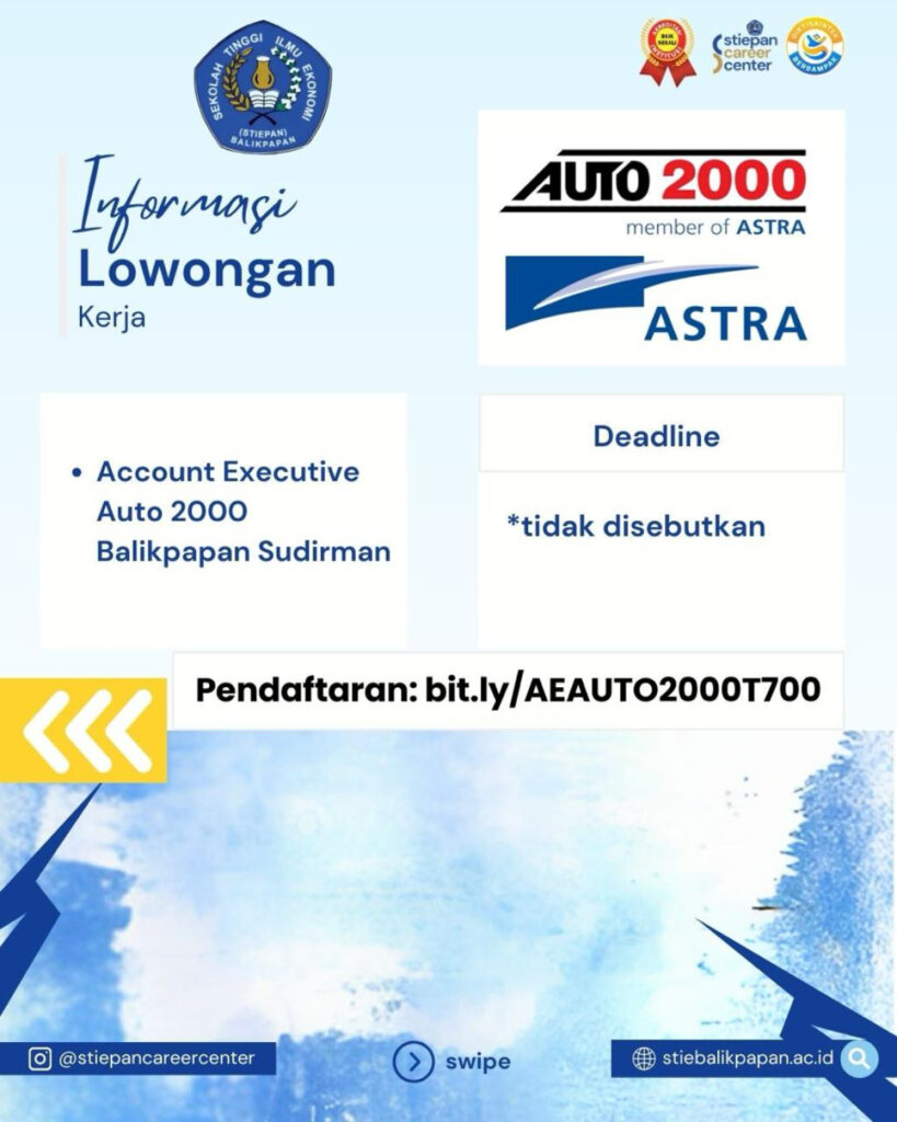 Info Lowongan Kerja Bagi Alumni STIE Balikpapan Auto2000 Member of ASTRA Mengundang Anda! f710044bf79a4b1f5d8b085e5e5d9711 xl